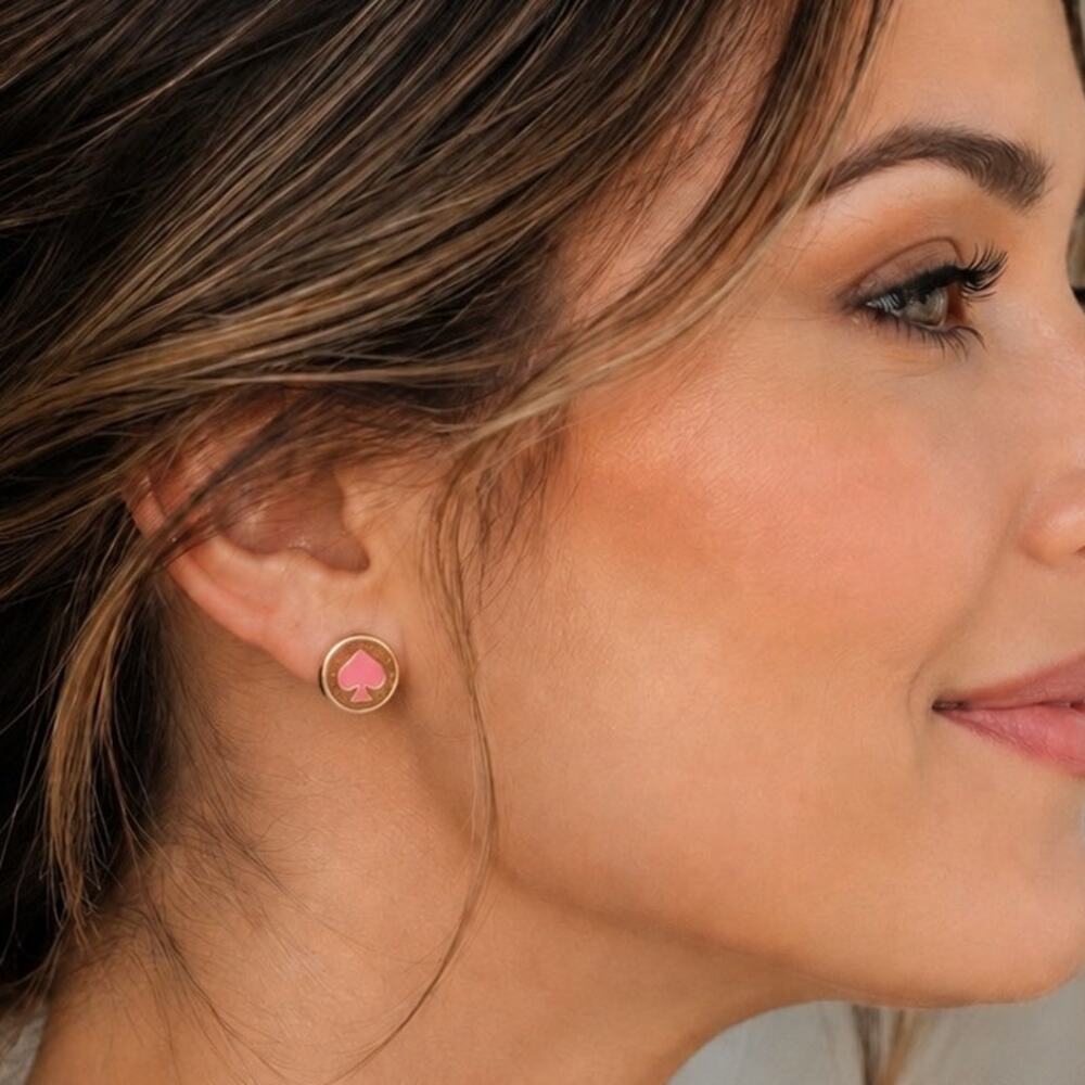 Kate Spade Pink Iconic Spade Stud Earring - Gold Tone